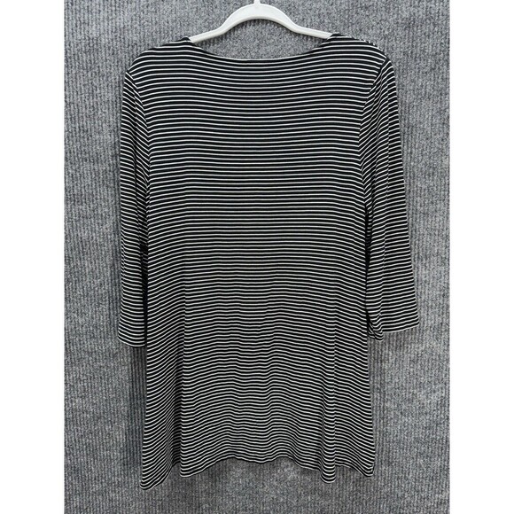 Chicos Knit Tunic Top Size 2/Large Black White Pockets Striped 3/4 Sleeve Scoop - Picture 8 of 11